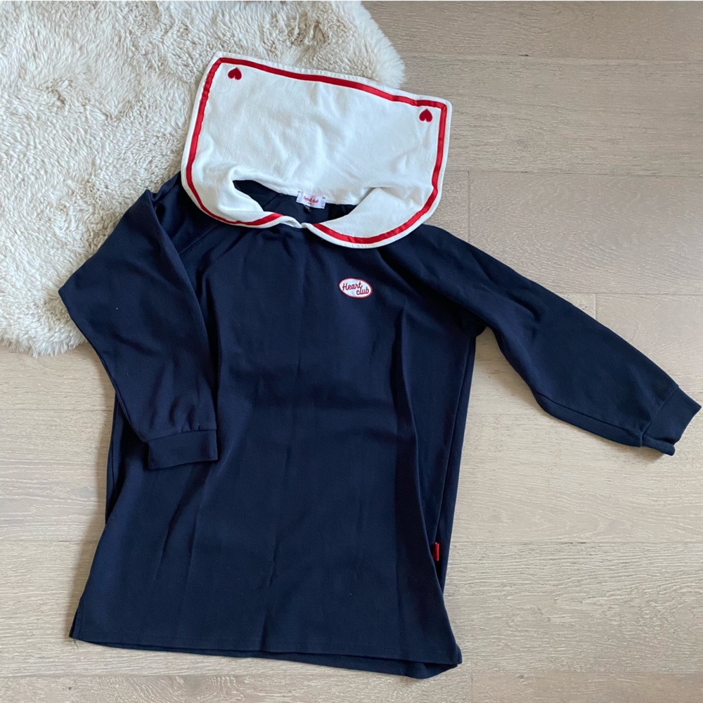 Korea Heart Club navy sailor shirt dress with embroid collar